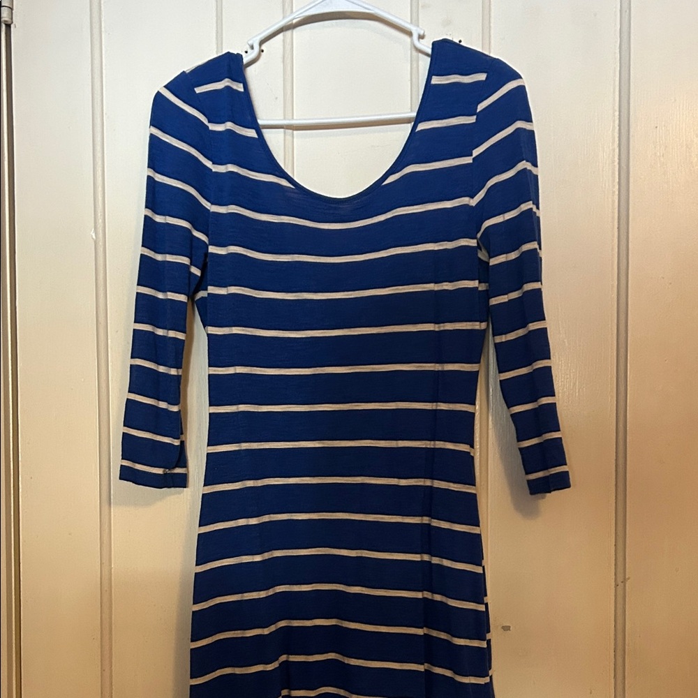 Express Blue and White Striped Long Sleeve Dress